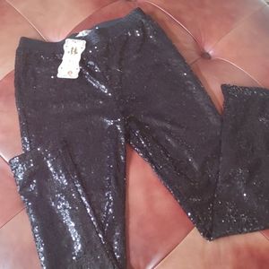 Black sequin stretch leggings